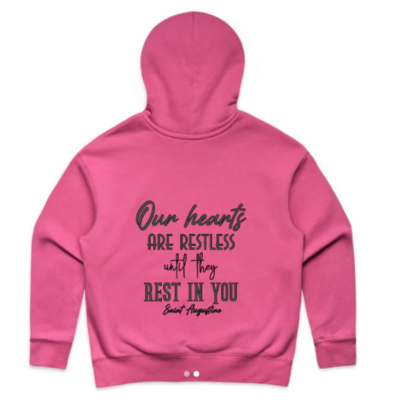 OUR HEARTS ARE RESTLESS WOMENS RELAXED HOOD