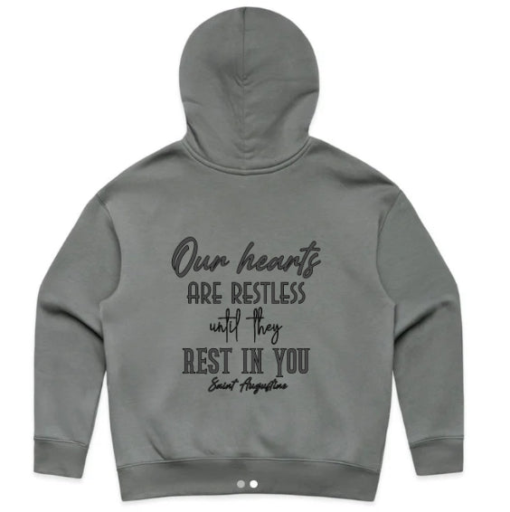 OUR HEARTS ARE RESTLESS WOMENS RELAXED HOOD