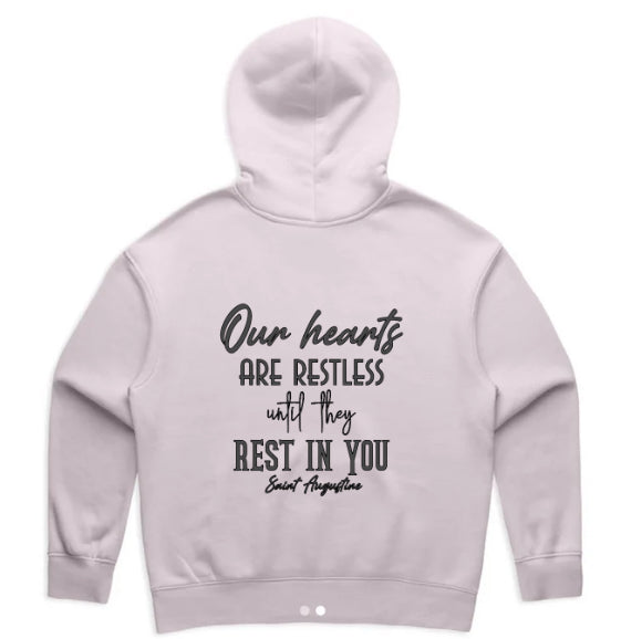 OUR HEARTS ARE RESTLESS WOMENS RELAXED HOOD
